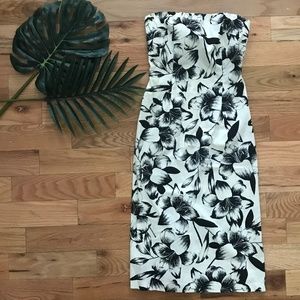 Black & White Floral Strapless Dress | The Limited